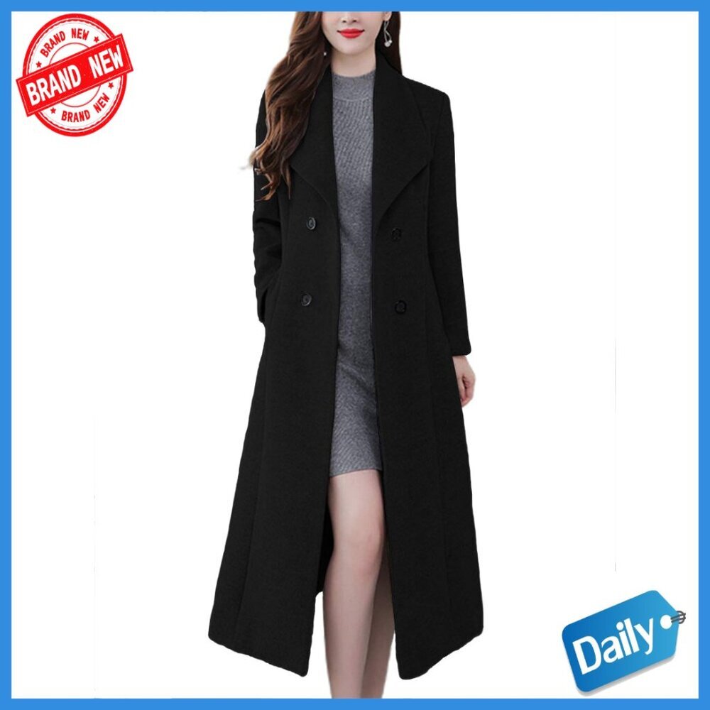 Slim Fit Wool Blend Pea Coat Shawl Collar Double Breasted Winter Trench